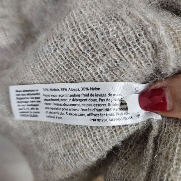 Eileen Fisher Brushed Mohair Alpaca Cardigan XL Open Front Neutral Beige - Picture 6 of 10